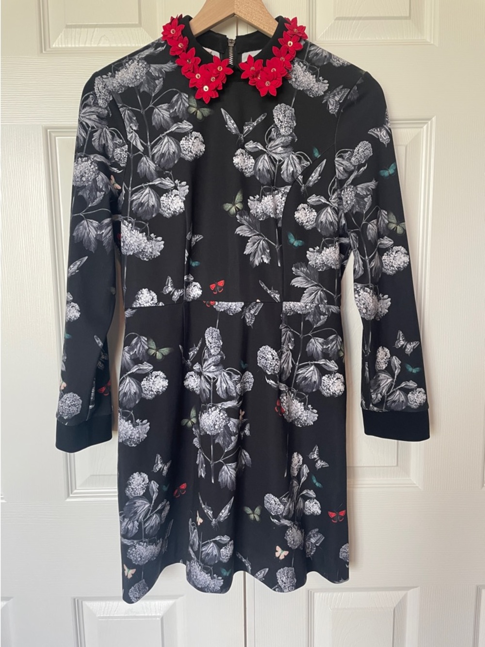 Ted Baker Black Dress with Bright Red Floral Detail